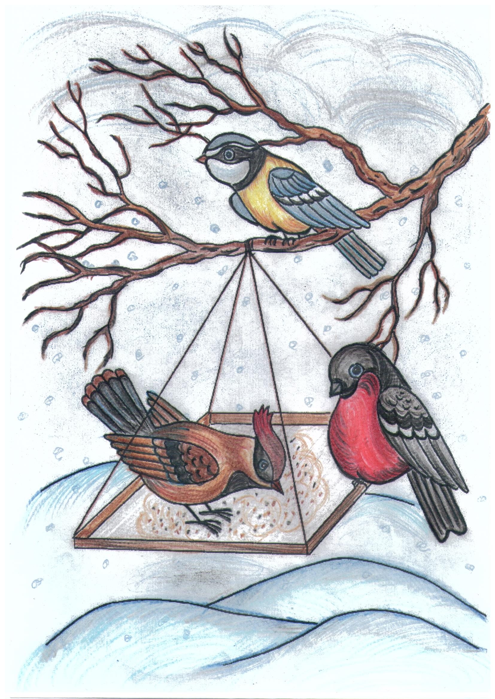 Рисование на тему зимующие птицы