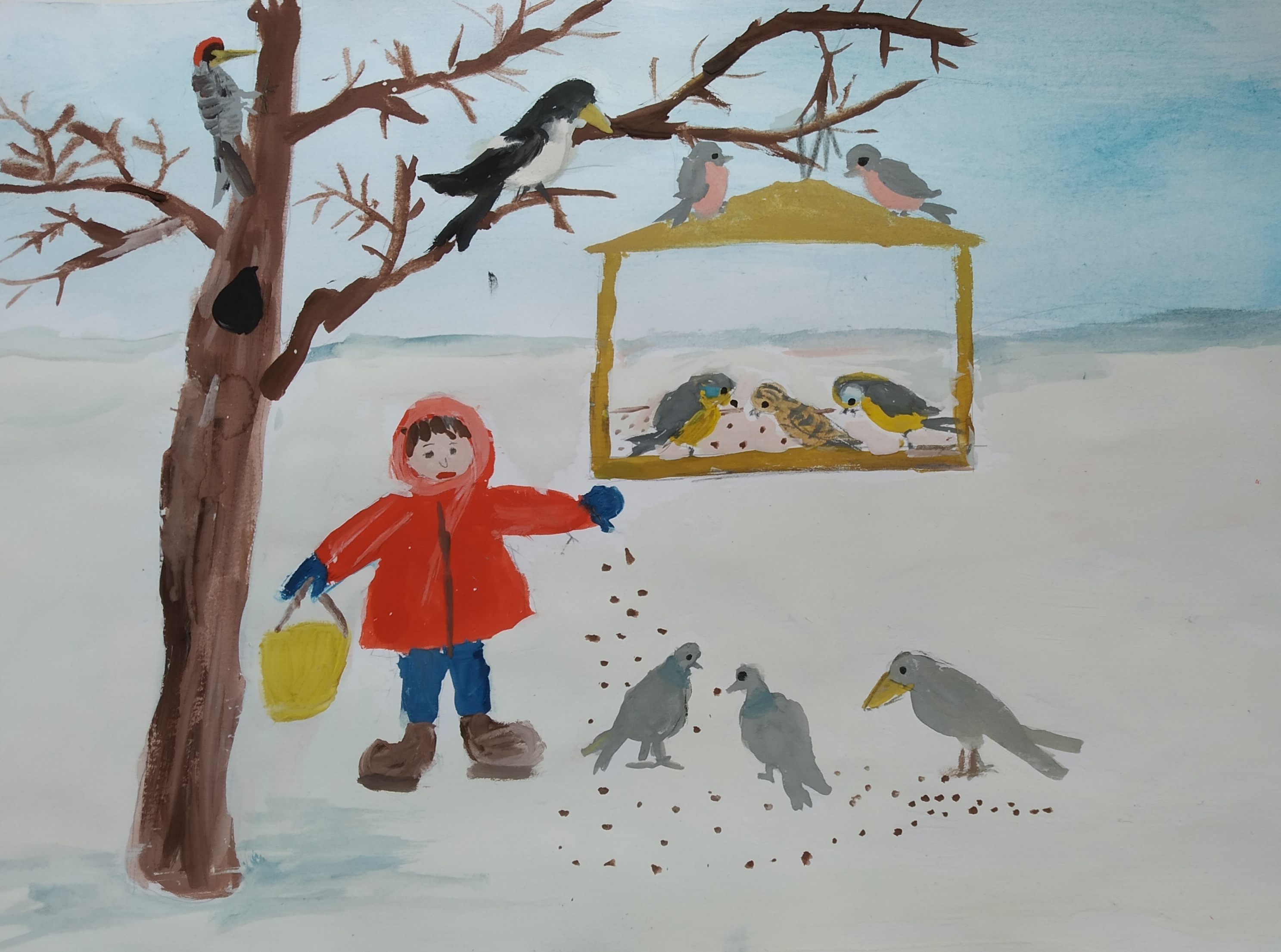 Рисунок на тему зимующие птицы